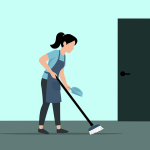 掃除をする女性と自己犠牲を象徴するイラスト