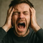 Inner cry dream — 頭を抱えて叫ぶ男性。心の奥に押し込めてきたストレスや苦しみを象徴する夢のビジュアル。