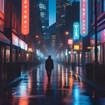 夜の街を歩く人物のシルエット｜誘惑と自分の選択を象徴する夢