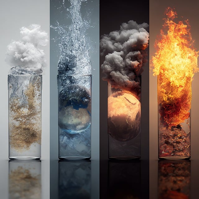 火・地・風・水の四元素で、星座と夢に現れる魂の状態を表したイメージ