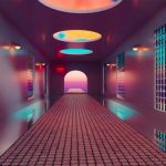 出口の見えない無機質な廊下。次の段階へ進まされるような夢の心理状態を表している。